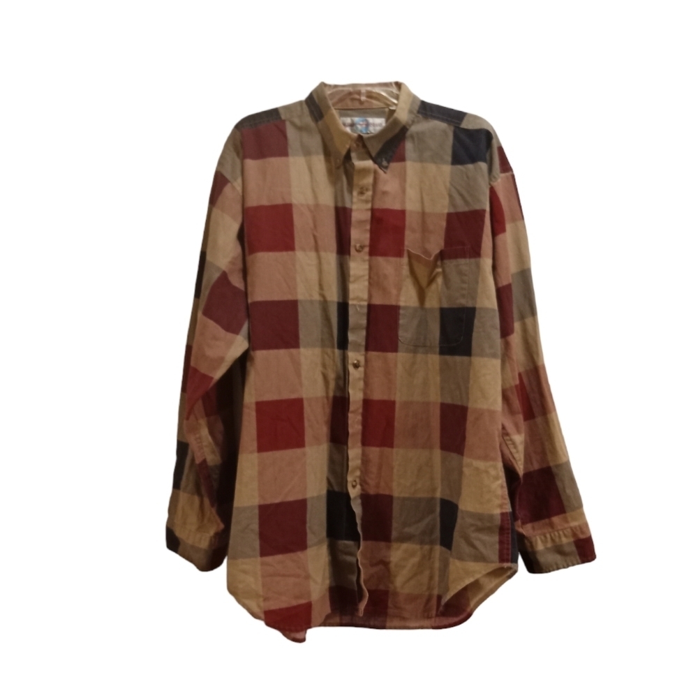 World Island Plaid Lumberjack Long Sleeve Casual Button Down Shirt Size XL